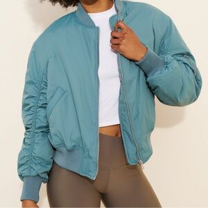 Women's Blue Charlie Barrel Sleeve Bomber Jacket